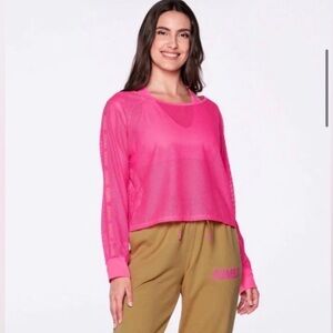 Zumba Hot Pink Mesh Long Sleeve Top